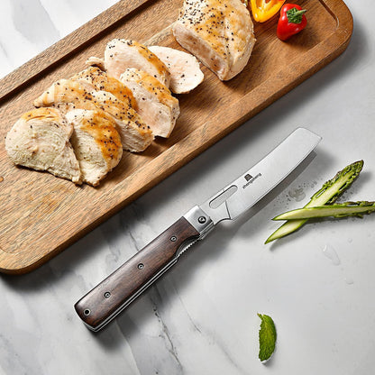 Folding Chef Knife 4.8” Ultra Sharp 440A Stainless Steel Blade Natural Olive Handle Pocket Foldable Japanese Style Kitchen Knife for Outdoor Camping BBQ trip Cooking
