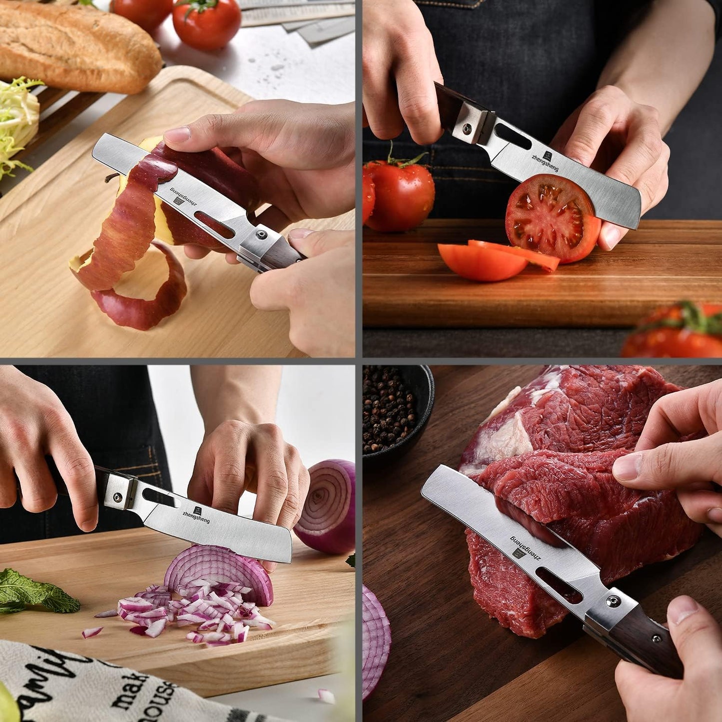 Folding Chef Knife 4.8” Ultra Sharp 440A Stainless Steel Blade Natural Olive Handle Pocket Foldable Japanese Style Kitchen Knife for Outdoor Camping BBQ trip Cooking