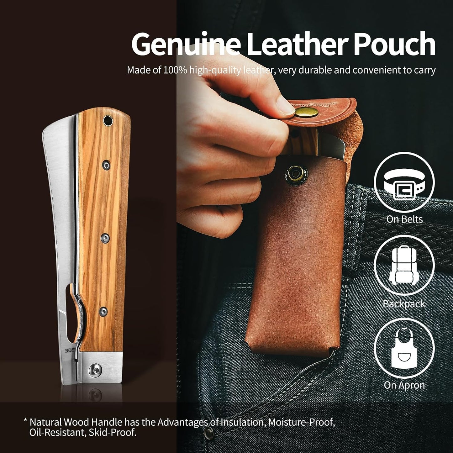 Folding Chef Knife 4.8” Ultra Sharp 440A Stainless Steel Blade Natural Olive Handle Pocket Foldable Japanese Style Kitchen Knife for Outdoor Camping BBQ trip Cooking