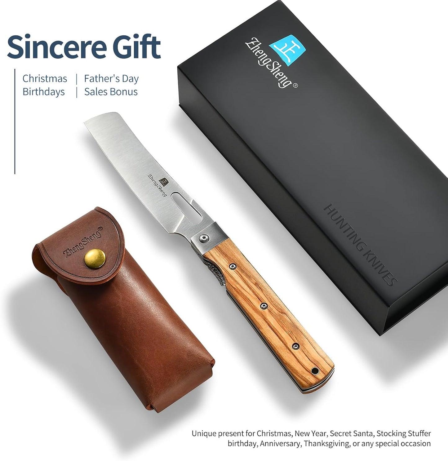 Folding Chef Knife 4.8” Ultra Sharp 440A Stainless Steel Blade Natural Olive Handle Pocket Foldable Japanese Style Kitchen Knife for Outdoor Camping BBQ trip Cooking