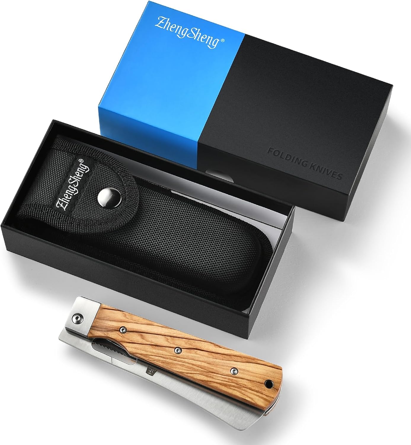 Folding Chef Knife 4.8” Ultra Sharp 440A Stainless Steel Blade Natural Olive Handle Pocket Foldable Japanese Style Kitchen Knife for Outdoor Camping BBQ trip Cooking