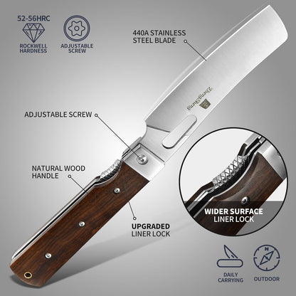 Folding Chef Knife 4.8” Ultra Sharp 440A Stainless Steel Blade Natural Olive Handle Pocket Foldable Japanese Style Kitchen Knife for Outdoor Camping BBQ trip Cooking