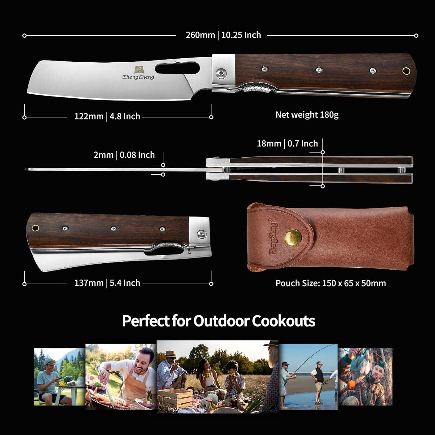 Folding Chef Knife 4.8” Ultra Sharp 440A Stainless Steel Blade Natural Olive Handle Pocket Foldable Japanese Style Kitchen Knife for Outdoor Camping BBQ trip Cooking