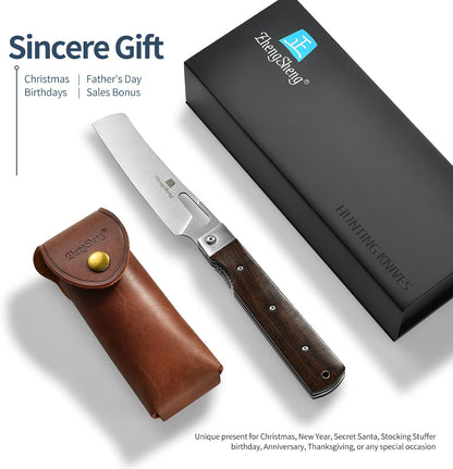 Folding Chef Knife 4.8” Ultra Sharp 440A Stainless Steel Blade Natural Olive Handle Pocket Foldable Japanese Style Kitchen Knife for Outdoor Camping BBQ trip Cooking