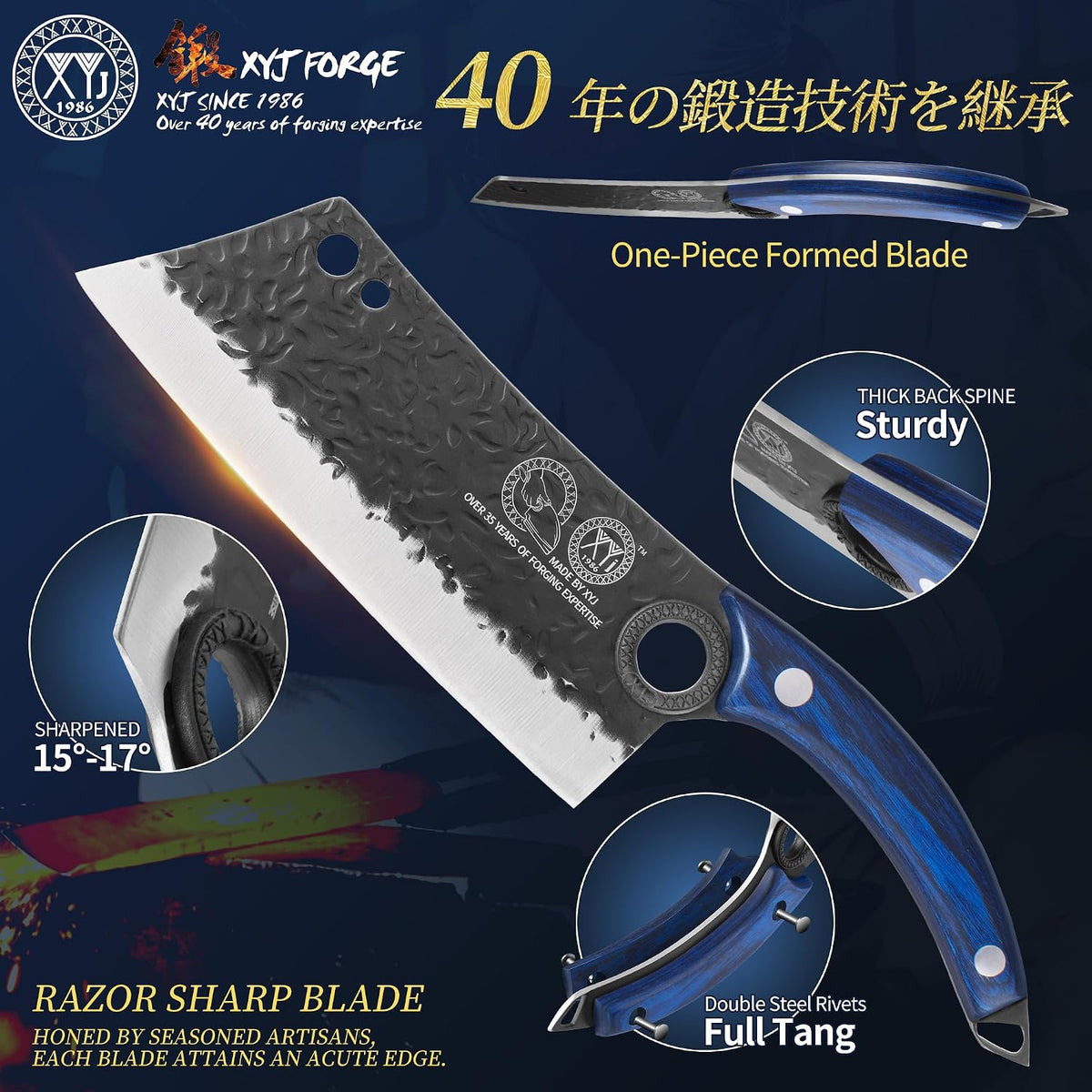 Authentic Since 1986, Kitchen Knives Set with Wood Magnetic Knife Block, Scissors, Honing Steel, Peeler, Gloves, Meat Boning Slicing Cooking Bread Vegetable Chef Knives