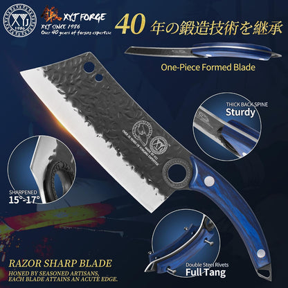 Authentic Since 1986, Kitchen Knives Set with Wood Magnetic Knife Block, Scissors, Honing Steel, Peeler, Gloves, Meat Boning Slicing Cooking Bread Vegetable Chef Knives