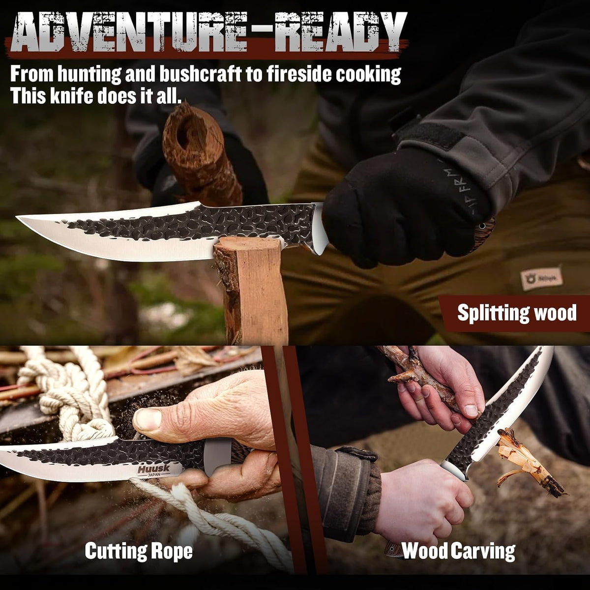 Huusk Fixed Blade Bowie Knife - 8" Hunting Knife with Sheath