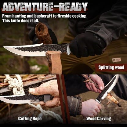 Huusk Fixed Blade Bowie Knife - 8" Hunting Knife with Sheath
