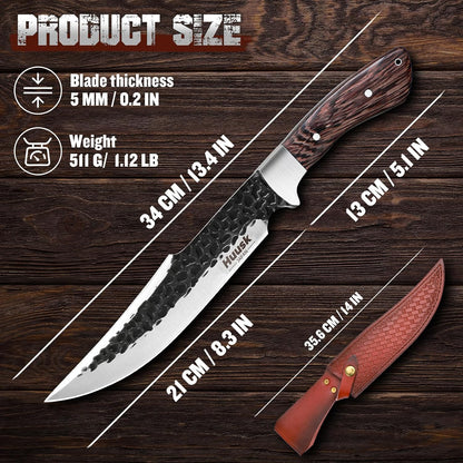 Huusk Fixed Blade Bowie Knife - 8" Hunting Knife with Sheath