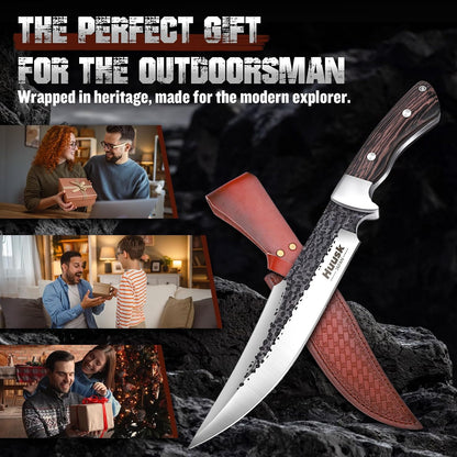 Huusk Fixed Blade Bowie Knife - 8" Hunting Knife with Sheath