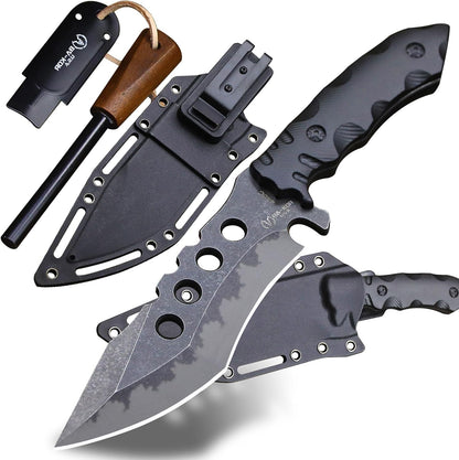 USA 6mm thick 440C steel (10.8in) (full Tang) fixed knife + sheath & (5.9in) cerium igniter, suitable for outdoor camping, survival, adventure, fishing, EDC, hunting knife