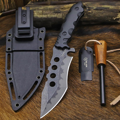 USA 6mm thick 440C steel (10.8in) (full Tang) fixed knife + sheath & (5.9in) cerium igniter, suitable for outdoor camping, survival, adventure, fishing, EDC, hunting knife