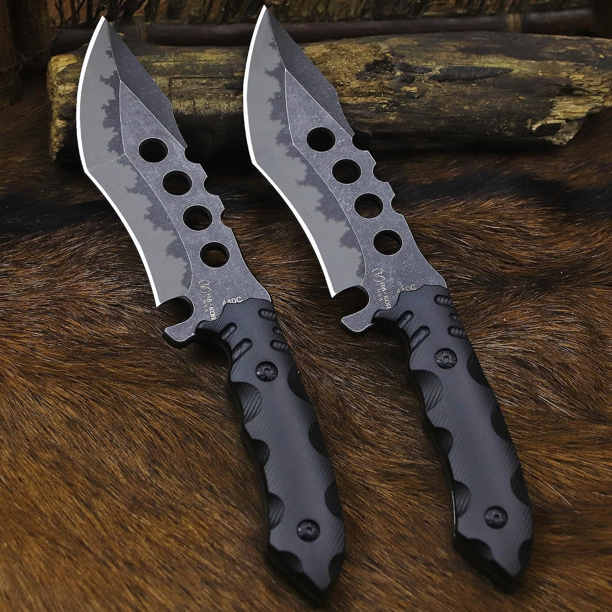 USA 6mm thick 440C steel (10.8in) (full Tang) fixed knife + sheath & (5.9in) cerium igniter, suitable for outdoor camping, survival, adventure, fishing, EDC, hunting knife