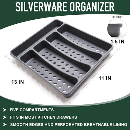 21-Piece Modern Black Silverware Set with Organizer Tray Stainless Steel Eating Utensil Sets Kitchen Knives Forks and Spoons Cutlery Set Heavy Duty Tableware Flatware Sets for 4, Dishwasher Safe