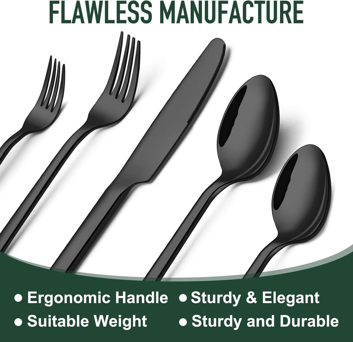 21-Piece Modern Black Silverware Set with Organizer Tray Stainless Steel Eating Utensil Sets Kitchen Knives Forks and Spoons Cutlery Set Heavy Duty Tableware Flatware Sets for 4, Dishwasher Safe