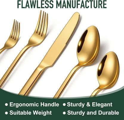 21-Piece Modern Black Silverware Set with Organizer Tray Stainless Steel Eating Utensil Sets Kitchen Knives Forks and Spoons Cutlery Set Heavy Duty Tableware Flatware Sets for 4, Dishwasher Safe