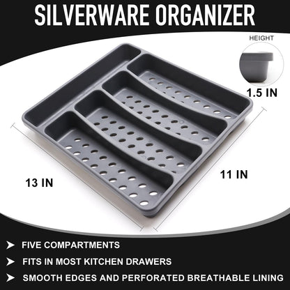 21-Piece Modern Black Silverware Set with Organizer Tray Stainless Steel Eating Utensil Sets Kitchen Knives Forks and Spoons Cutlery Set Heavy Duty Tableware Flatware Sets for 4, Dishwasher Safe