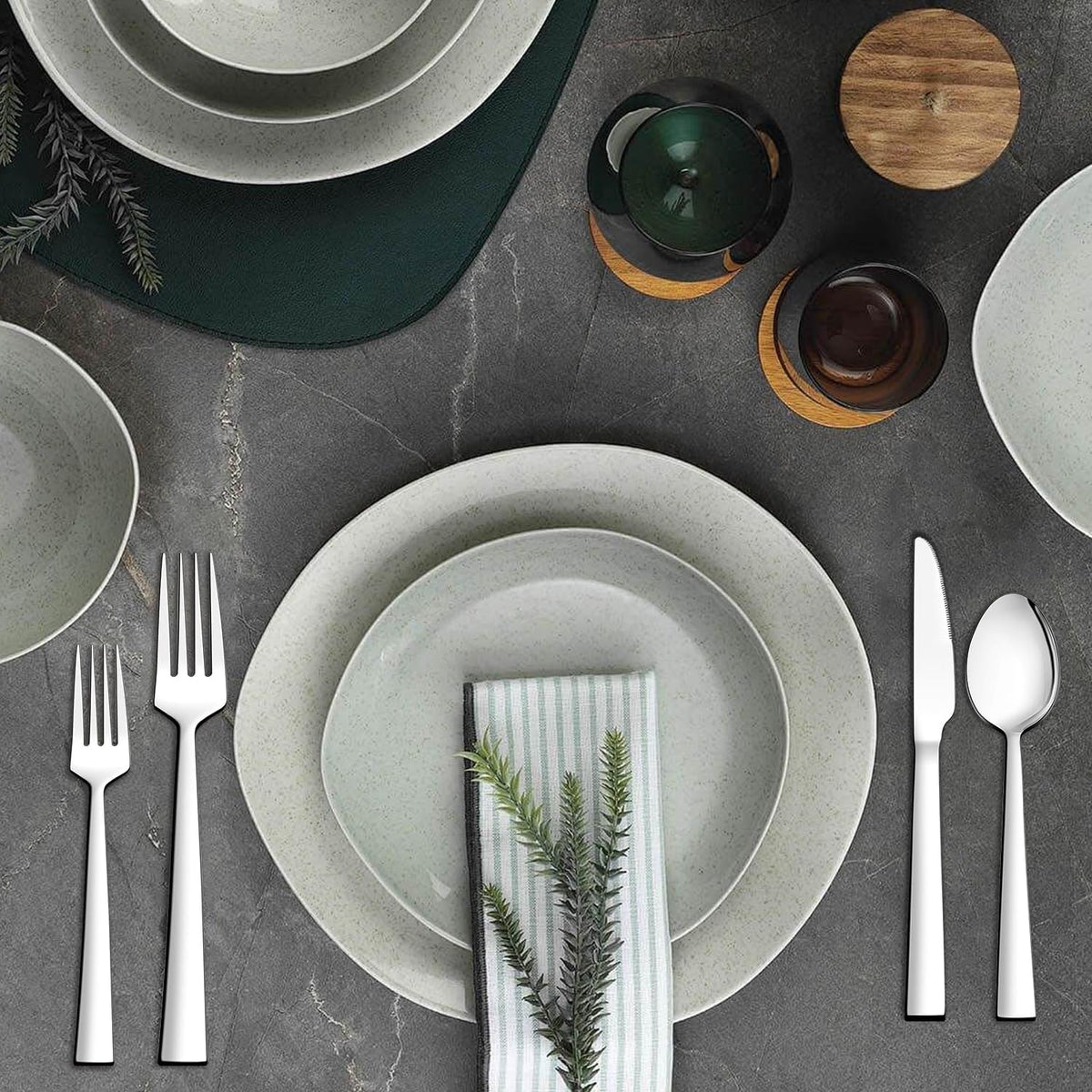 21-Piece Modern Black Silverware Set with Organizer Tray Stainless Steel Eating Utensil Sets Kitchen Knives Forks and Spoons Cutlery Set Heavy Duty Tableware Flatware Sets for 4, Dishwasher Safe