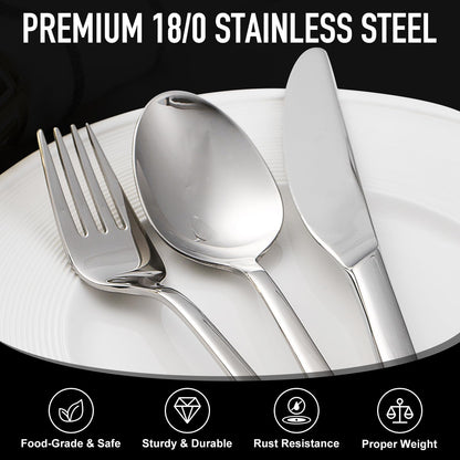 21-Piece Modern Black Silverware Set with Organizer Tray Stainless Steel Eating Utensil Sets Kitchen Knives Forks and Spoons Cutlery Set Heavy Duty Tableware Flatware Sets for 4, Dishwasher Safe