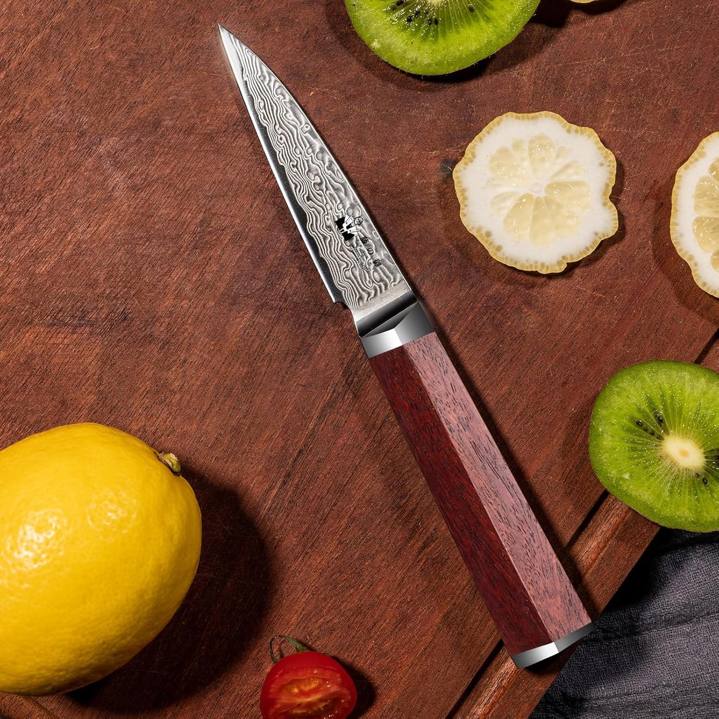 Damascus Paring Knife 3.5-inch Fruit and Vegetable Paring Knife 67-Layer Damascus with VG10 Cutting Core Peeling Knife with Full Tang Ergonomic Natural Wood Handle for Peeling
