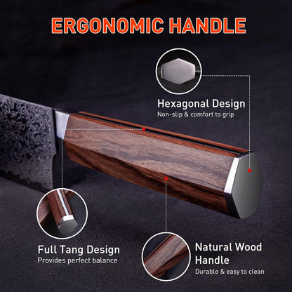 Damascus Paring Knife 3.5-inch Fruit and Vegetable Paring Knife 67-Layer Damascus with VG10 Cutting Core Peeling Knife with Full Tang Ergonomic Natural Wood Handle for Peeling