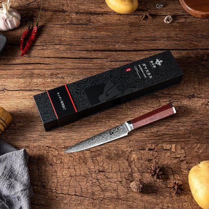 Damascus Paring Knife 3.5-inch Fruit and Vegetable Paring Knife 67-Layer Damascus with VG10 Cutting Core Peeling Knife with Full Tang Ergonomic Natural Wood Handle for Peeling