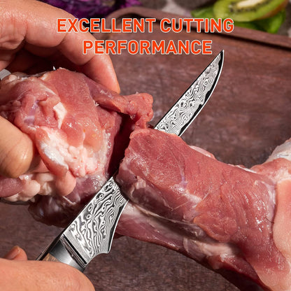 Damascus Paring Knife 3.5-inch Fruit and Vegetable Paring Knife 67-Layer Damascus with VG10 Cutting Core Peeling Knife with Full Tang Ergonomic Natural Wood Handle for Peeling