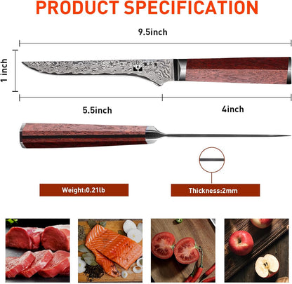 Damascus Paring Knife 3.5-inch Fruit and Vegetable Paring Knife 67-Layer Damascus with VG10 Cutting Core Peeling Knife with Full Tang Ergonomic Natural Wood Handle for Peeling