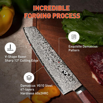 Damascus Paring Knife 3.5-inch Fruit and Vegetable Paring Knife 67-Layer Damascus with VG10 Cutting Core Peeling Knife with Full Tang Ergonomic Natural Wood Handle for Peeling