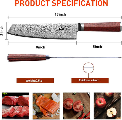 Damascus Paring Knife 3.5-inch Fruit and Vegetable Paring Knife 67-Layer Damascus with VG10 Cutting Core Peeling Knife with Full Tang Ergonomic Natural Wood Handle for Peeling