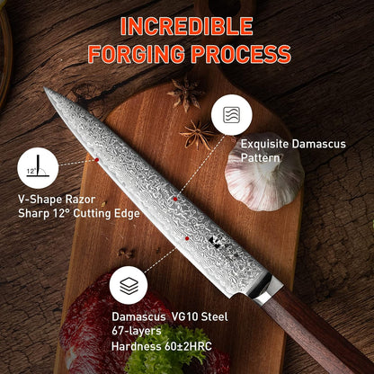 Damascus Paring Knife 3.5-inch Fruit and Vegetable Paring Knife 67-Layer Damascus with VG10 Cutting Core Peeling Knife with Full Tang Ergonomic Natural Wood Handle for Peeling