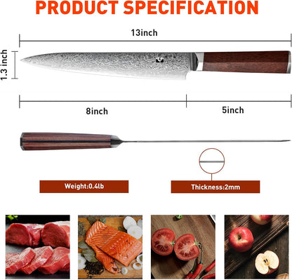 Damascus Paring Knife 3.5-inch Fruit and Vegetable Paring Knife 67-Layer Damascus with VG10 Cutting Core Peeling Knife with Full Tang Ergonomic Natural Wood Handle for Peeling