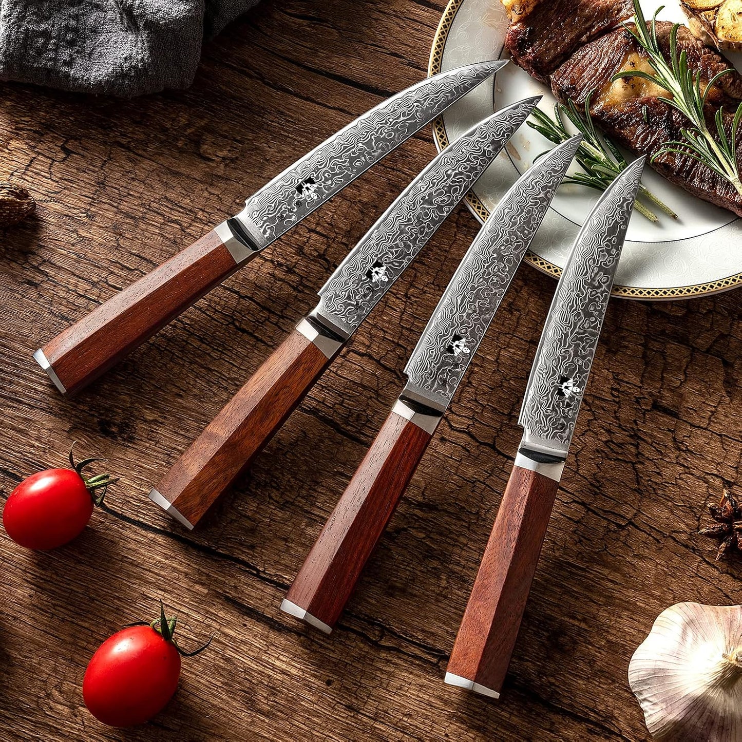 Damascus Paring Knife 3.5-inch Fruit and Vegetable Paring Knife 67-Layer Damascus with VG10 Cutting Core Peeling Knife with Full Tang Ergonomic Natural Wood Handle for Peeling