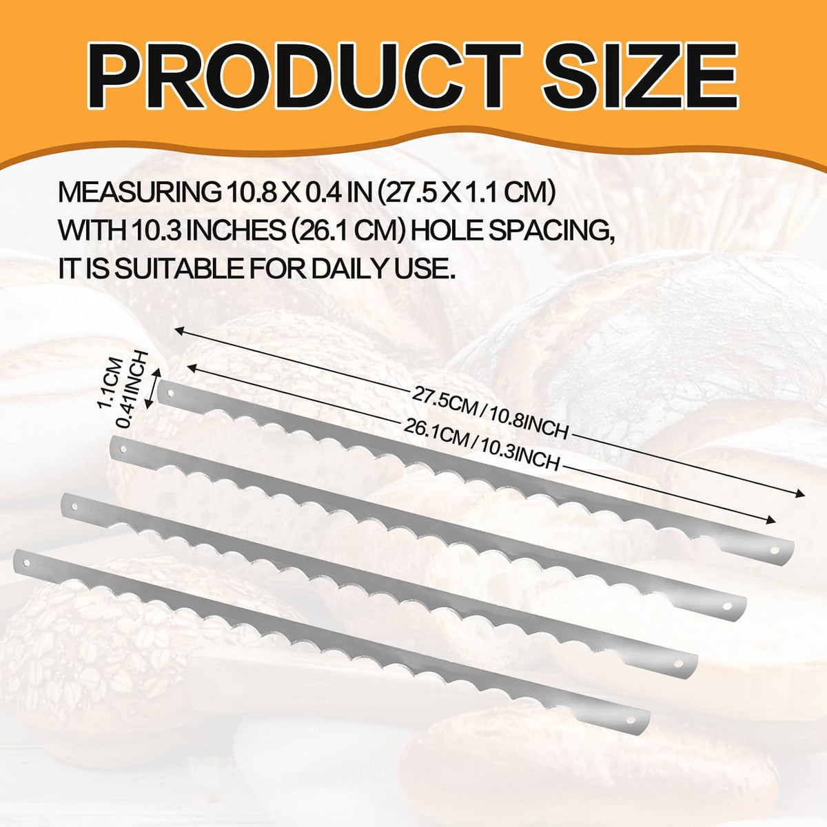 12 Pcs Bread Bow Knife Blades, 10.8" Serrated Stainless Steel blades with Screws, Screwdriver, and Safety Guard, Replacement for Wood Bread Cutter, Bow Bread Knife Replacement Blades