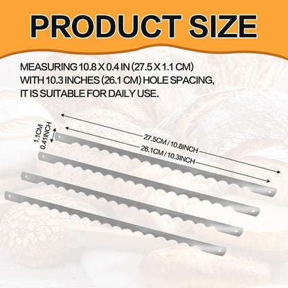 12 Pcs Bread Bow Knife Blades, 10.8" Serrated Stainless Steel blades with Screws, Screwdriver, and Safety Guard, Replacement for Wood Bread Cutter, Bow Bread Knife Replacement Blades
