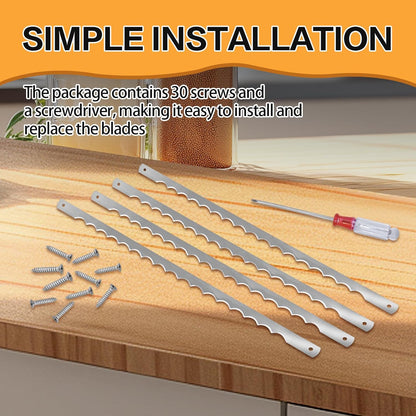 12 Pcs Bread Bow Knife Blades, 10.8" Serrated Stainless Steel blades with Screws, Screwdriver, and Safety Guard, Replacement for Wood Bread Cutter, Bow Bread Knife Replacement Blades