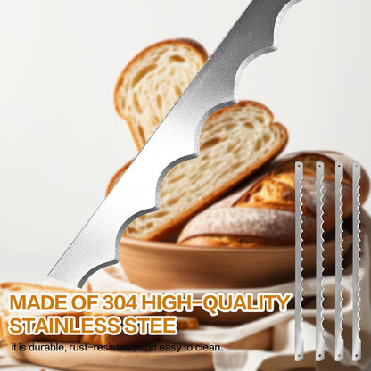 12 Pcs Bread Bow Knife Blades, 10.8" Serrated Stainless Steel blades with Screws, Screwdriver, and Safety Guard, Replacement for Wood Bread Cutter, Bow Bread Knife Replacement Blades