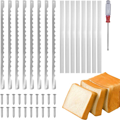 12 Pcs Bread Bow Knife Blades, 10.8" Serrated Stainless Steel blades with Screws, Screwdriver, and Safety Guard, Replacement for Wood Bread Cutter, Bow Bread Knife Replacement Blades