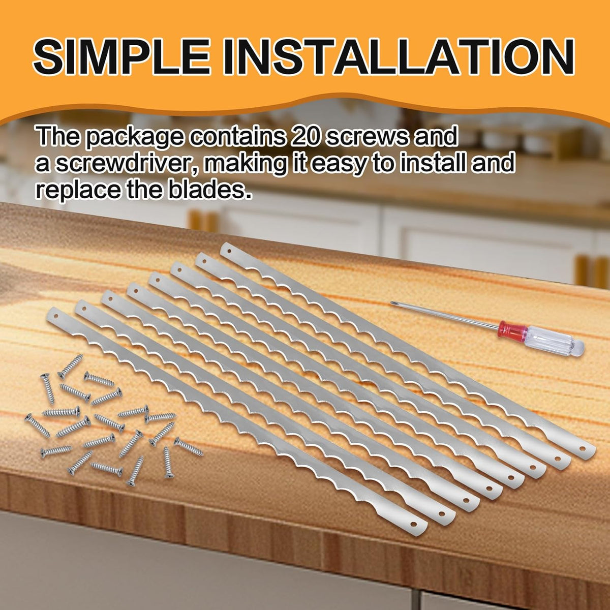 12 Pcs Bread Bow Knife Blades, 10.8" Serrated Stainless Steel blades with Screws, Screwdriver, and Safety Guard, Replacement for Wood Bread Cutter, Bow Bread Knife Replacement Blades