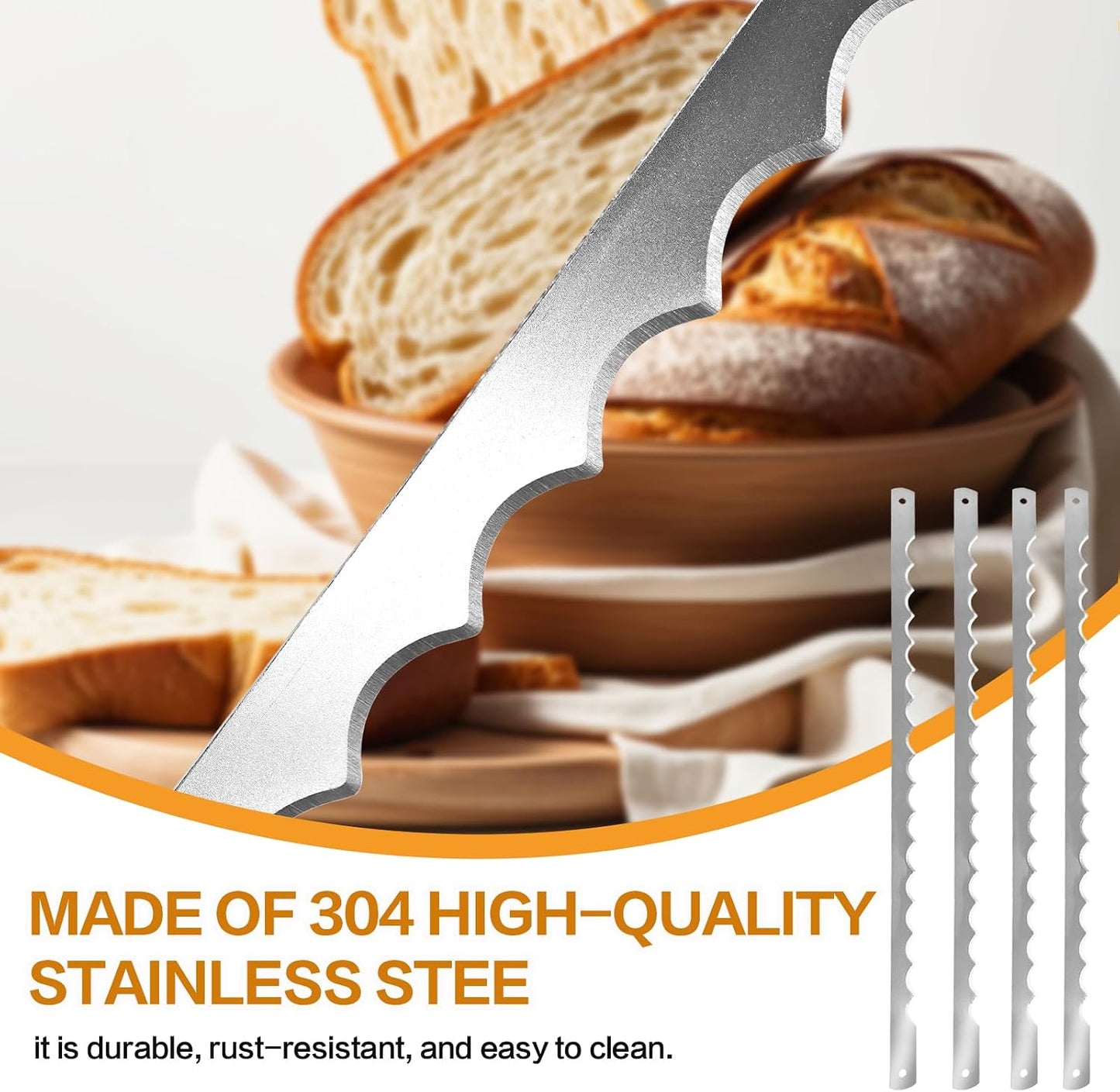 12 Pcs Bread Bow Knife Blades, 10.8" Serrated Stainless Steel blades with Screws, Screwdriver, and Safety Guard, Replacement for Wood Bread Cutter, Bow Bread Knife Replacement Blades