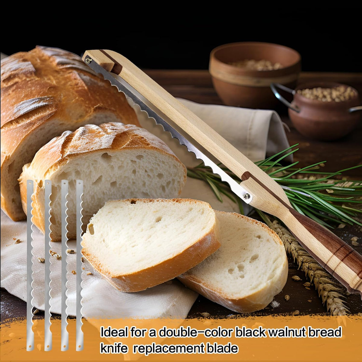 12 Pcs Bread Bow Knife Blades, 10.8" Serrated Stainless Steel blades with Screws, Screwdriver, and Safety Guard, Replacement for Wood Bread Cutter, Bow Bread Knife Replacement Blades