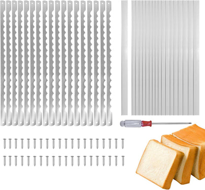 12 Pcs Bread Bow Knife Blades, 10.8" Serrated Stainless Steel blades with Screws, Screwdriver, and Safety Guard, Replacement for Wood Bread Cutter, Bow Bread Knife Replacement Blades