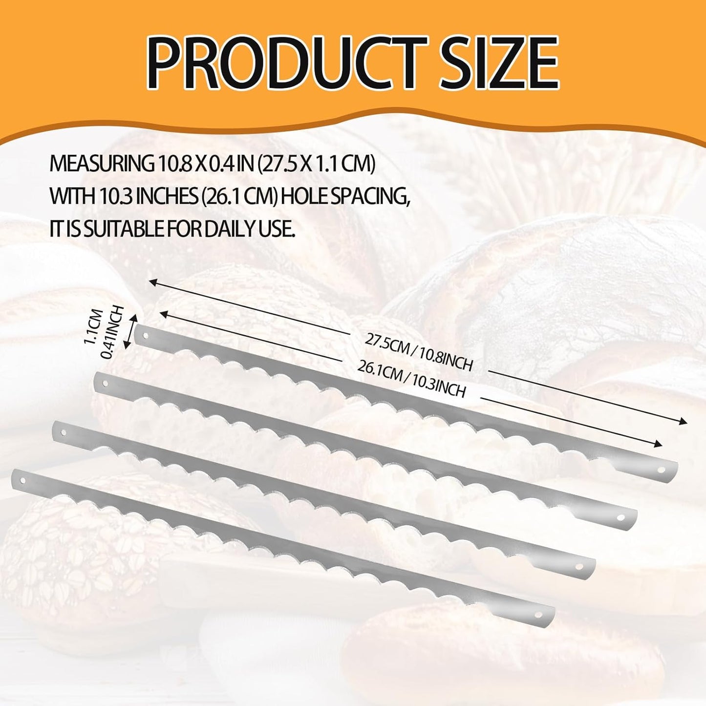 12 Pcs Bread Bow Knife Blades, 10.8" Serrated Stainless Steel blades with Screws, Screwdriver, and Safety Guard, Replacement for Wood Bread Cutter, Bow Bread Knife Replacement Blades