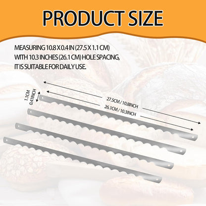 12 Pcs Bread Bow Knife Blades, 10.8" Serrated Stainless Steel blades with Screws, Screwdriver, and Safety Guard, Replacement for Wood Bread Cutter, Bow Bread Knife Replacement Blades