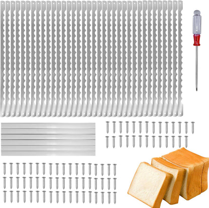 12 Pcs Bread Bow Knife Blades, 10.8" Serrated Stainless Steel blades with Screws, Screwdriver, and Safety Guard, Replacement for Wood Bread Cutter, Bow Bread Knife Replacement Blades