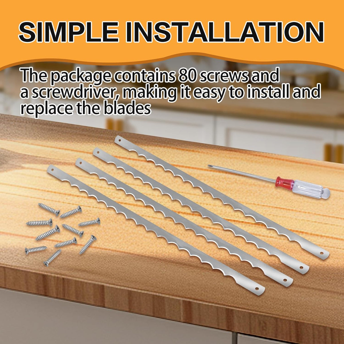 12 Pcs Bread Bow Knife Blades, 10.8" Serrated Stainless Steel blades with Screws, Screwdriver, and Safety Guard, Replacement for Wood Bread Cutter, Bow Bread Knife Replacement Blades