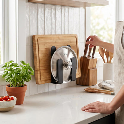 Pot Lid Organizer Rack, Wall Pot Lid Holder Hanging Cutting Board Storage Rack for Kitchen Utensil default