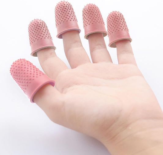Thimble Protectors 5Pcs, Finger Protectors, Rubber Fingers Thimble Guard Tips Caps Pads Cover Craft Finger Tip Sewing Counting Protector for Embroidery, Sewing, Cutting (Pink)