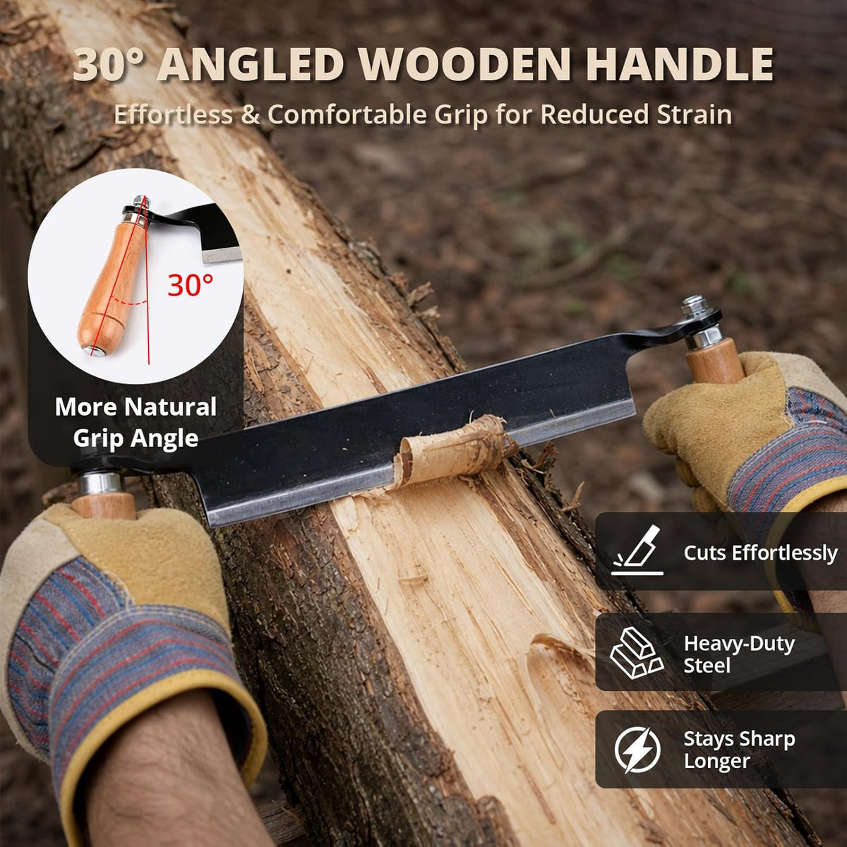 8 Inches Draw Knife Debarking Tool for Woodworking, Straight Draw Shave Knife Wood Carving Hand Tool for Tree Bending Broach Peeling, Whittling, Shaping, Detailing, Stripping