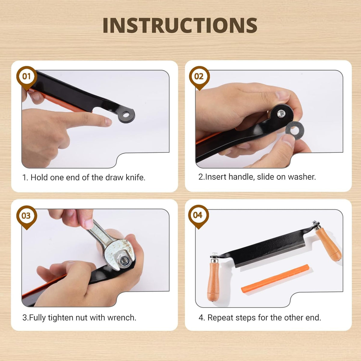 8 Inches Draw Knife Debarking Tool for Woodworking, Straight Draw Shave Knife Wood Carving Hand Tool for Tree Bending Broach Peeling, Whittling, Shaping, Detailing, Stripping